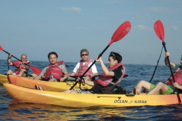 a group of people in a small boat in a body of water